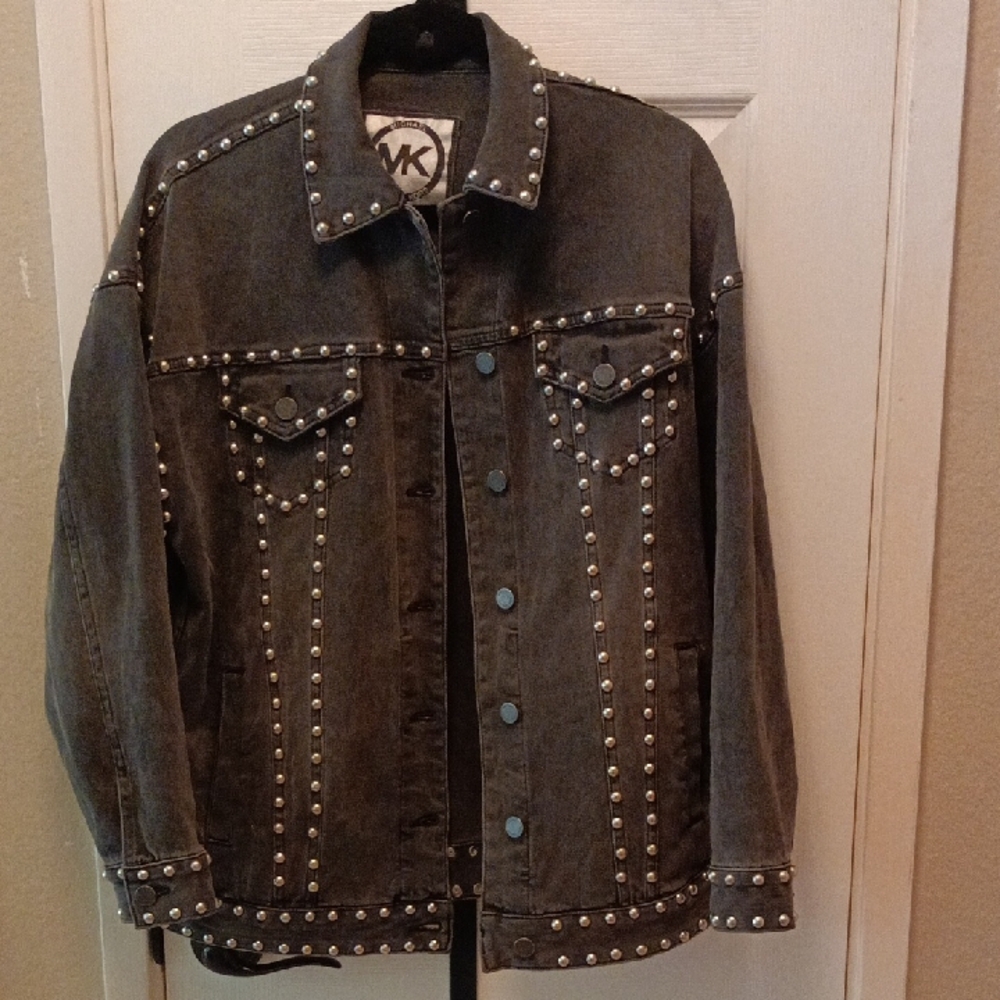 Michael Kors Black Denim Jacket with Silver Studs